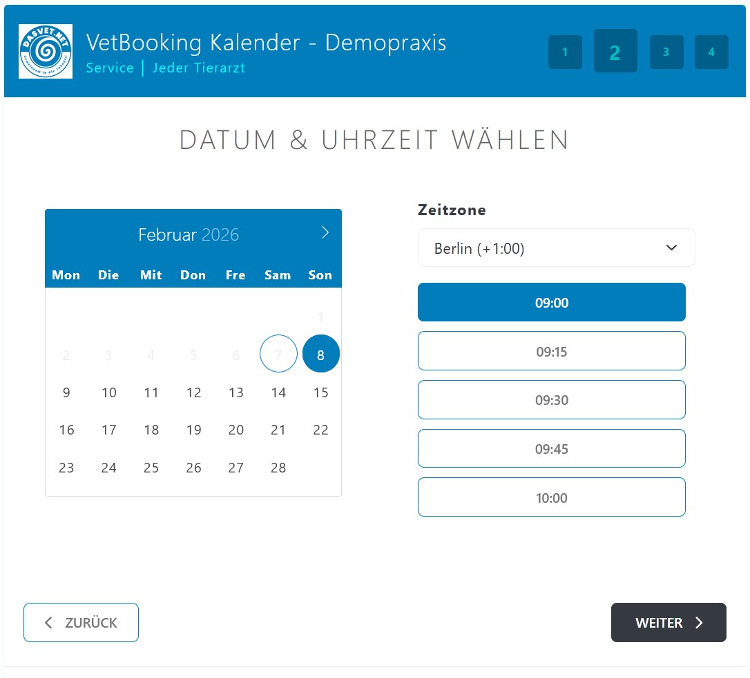 Kalenderansicht zur Auswahl von Datum und Uhrzeit im Browser